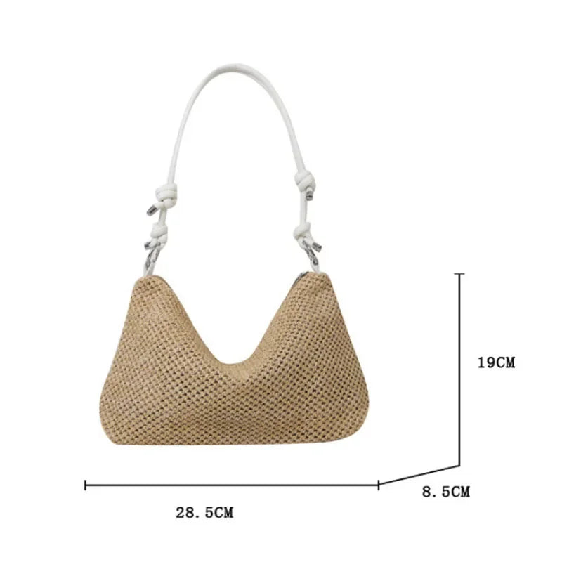 Women New Handmade Braided Straw Bag Large Capacity Beach Shoulder Bag Summer Rattan Woven Tote Boho Fashion Handbag