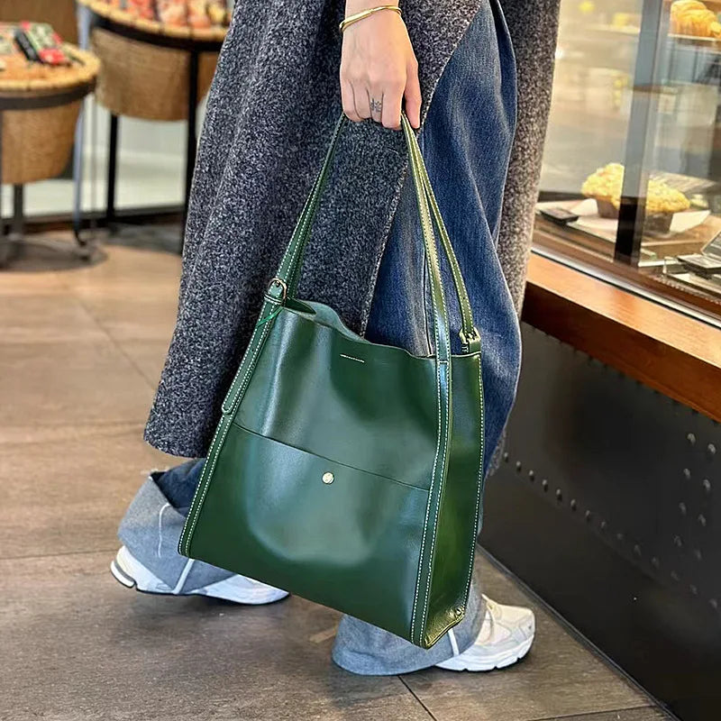 Tote Bag Women Large Capacity Commuter Cowhide Women Bags Hundred Cowhide Shoulder Bags Bucket Bags Soft