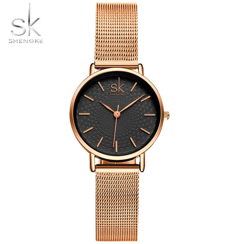 SK Super Slim Sliver Mesh Stainless Steel Quartz Watches Women Top Brand Luxury Casual Clock Ladies Wrist Watch Relogio Feminino
