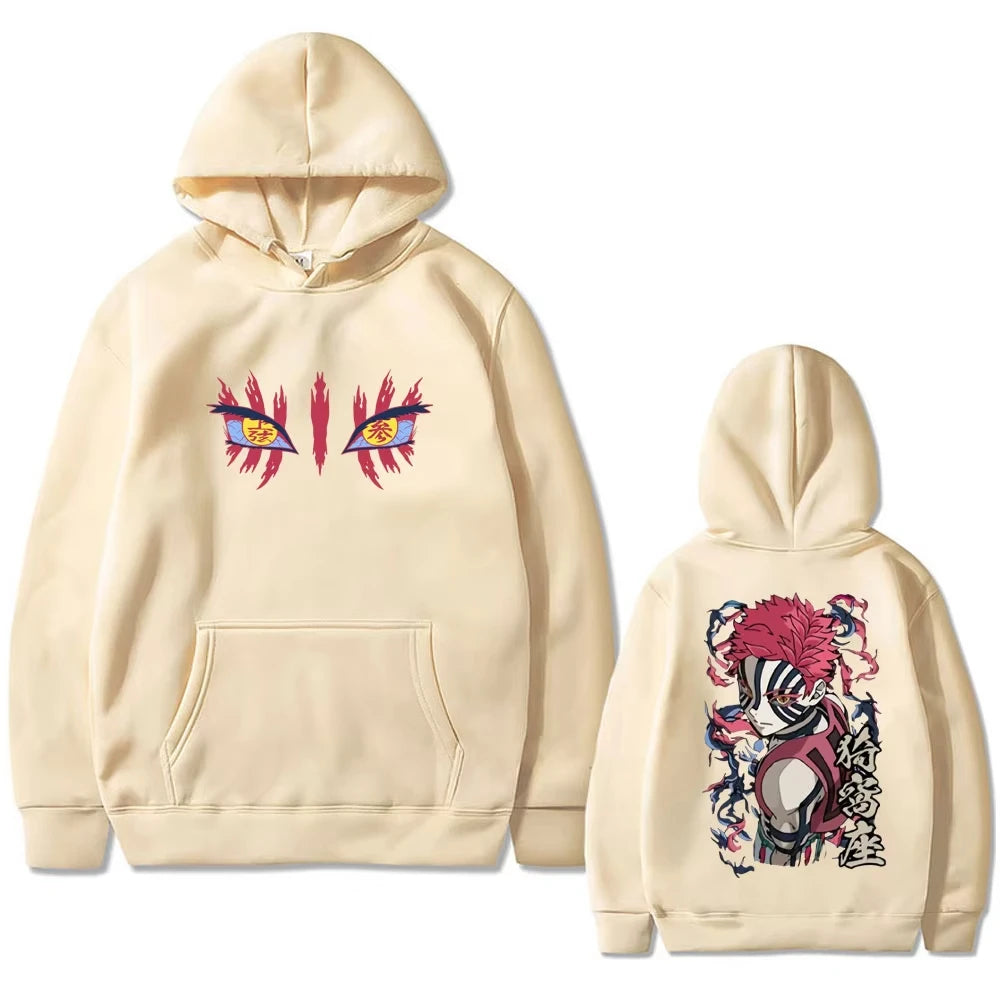 New Anime Akaza Eyes Graphic Hoodie Men Women Clothing Casual Vintage Pullover Male High Quality Fleece Cotton Hoodies