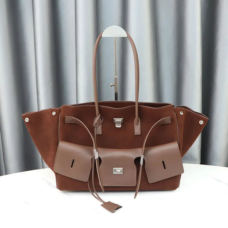 Genuine Cowhide Leather Tote Top Women's Bag Large-Capacity Neutral Motorcycle Wing Underarm Messenger Bag for Ladies 2025
