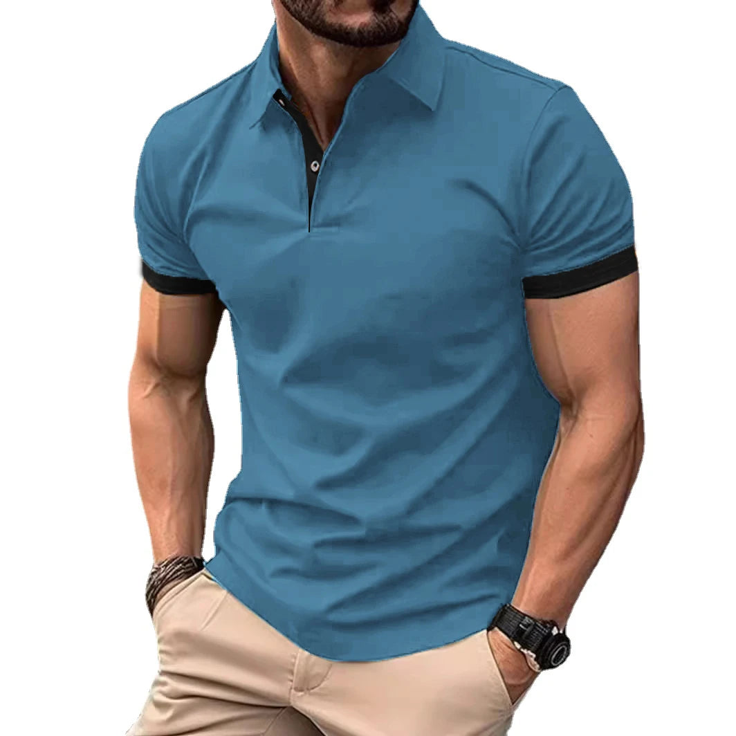 Summer Men Polo Shirts Men Short Sleeve Shirt Contrast Color Lightweight Streetwear Casual  Lapel Collar Tops
