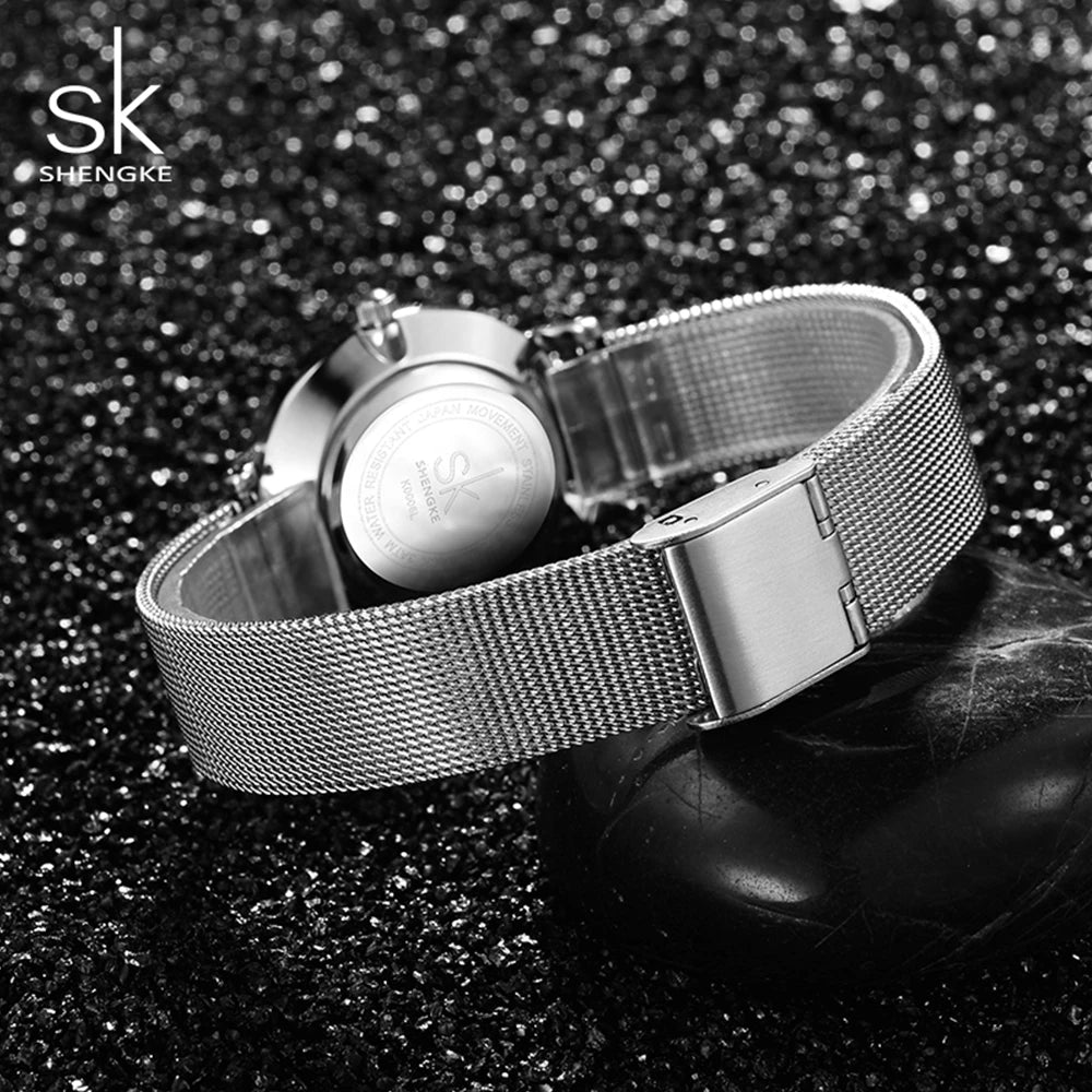 SK Super Slim Sliver Mesh Stainless Steel Quartz Watches Women Top Brand Luxury Casual Clock Ladies Wrist Watch Relogio Feminino