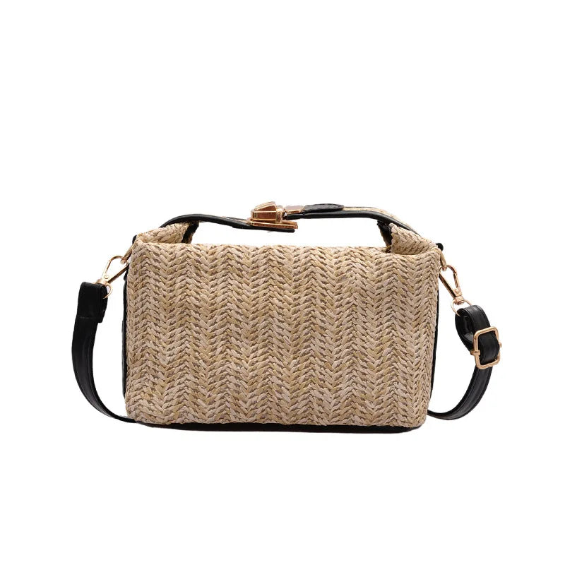 Korean Straw Woven Handbag Women Bag Boho Crossbody Bag Vintage Casual Beach Purse Tote Shoulder Bag