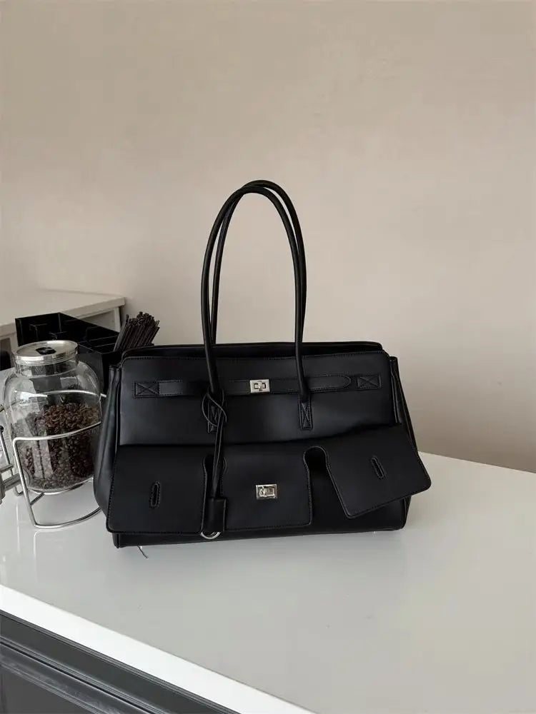 Genuine Cowhide Leather Tote Top Women's Bag Large-Capacity Neutral Motorcycle Wing Underarm Messenger Bag for Ladies 2025