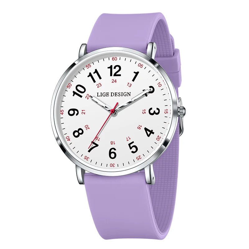 LIGE New Fashion Women's wristwatch Ultra-Thin Quartz Watches for Woman Waterproof Luminous Silicone Ladies Watches Pink Clock