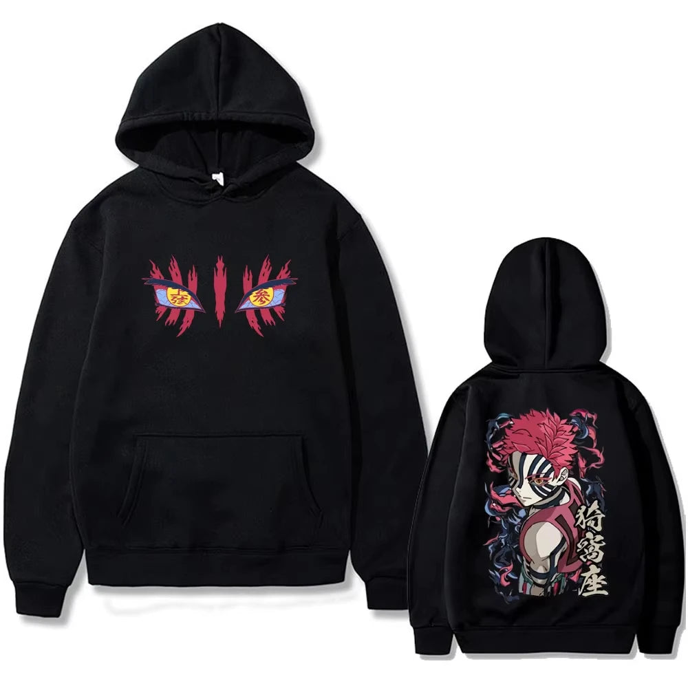 New Anime Akaza Eyes Graphic Hoodie Men Women Clothing Casual Vintage Pullover Male High Quality Fleece Cotton Hoodies