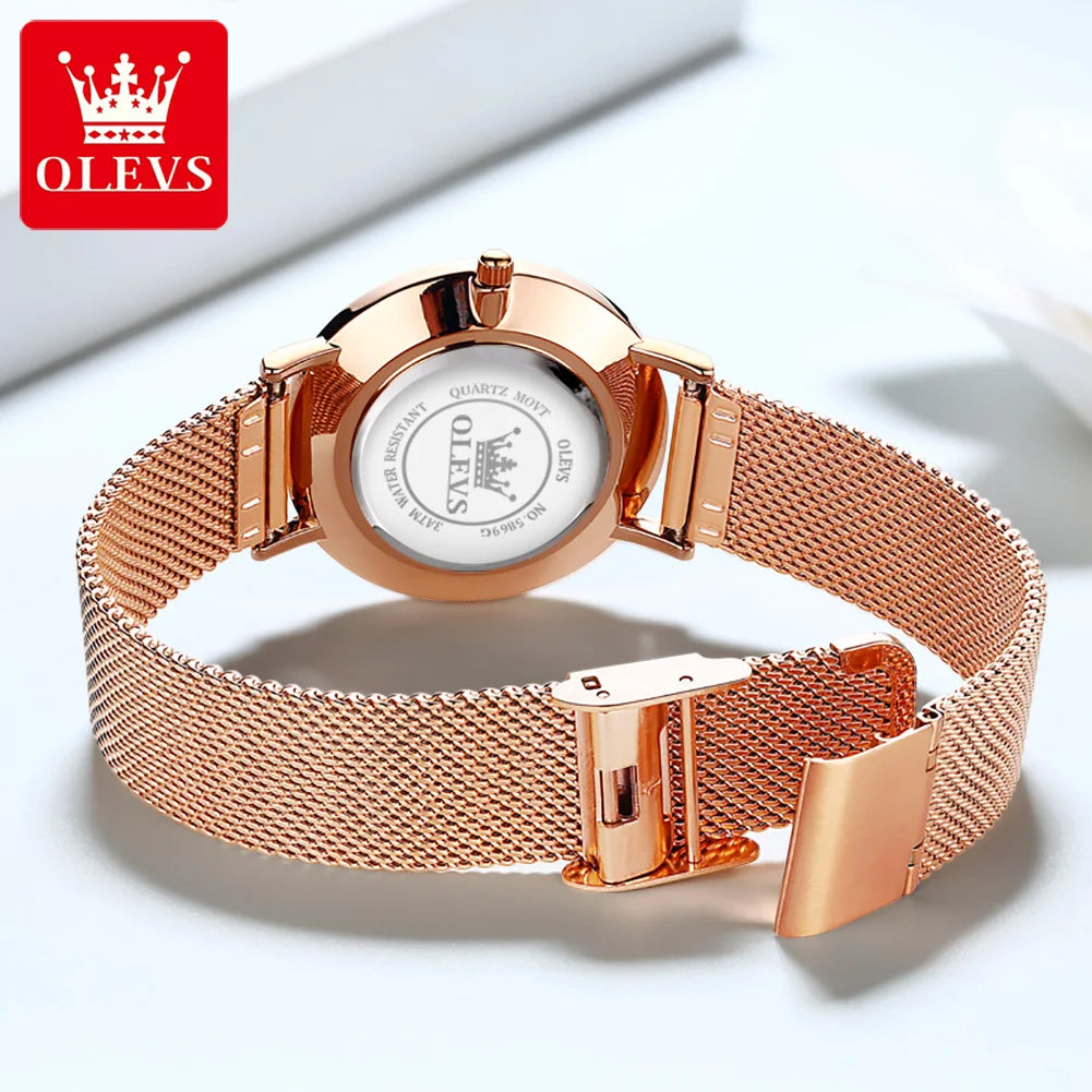 OLEVS 5869 Fashion Women's Watches Milanese Mesh Belt Waterproof Simplicity Versatile Quartz Watch for Lady Original Wristwatch