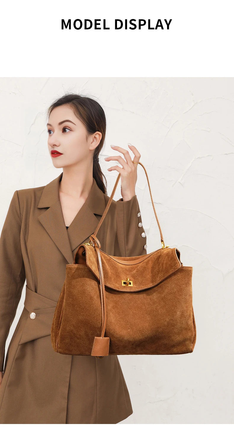 New Rodeo Luxury Designer Women's Handbag Cowhide Suede Tote Fashion Gold Buckle Shoulder Bag Trendy Lady Satchel