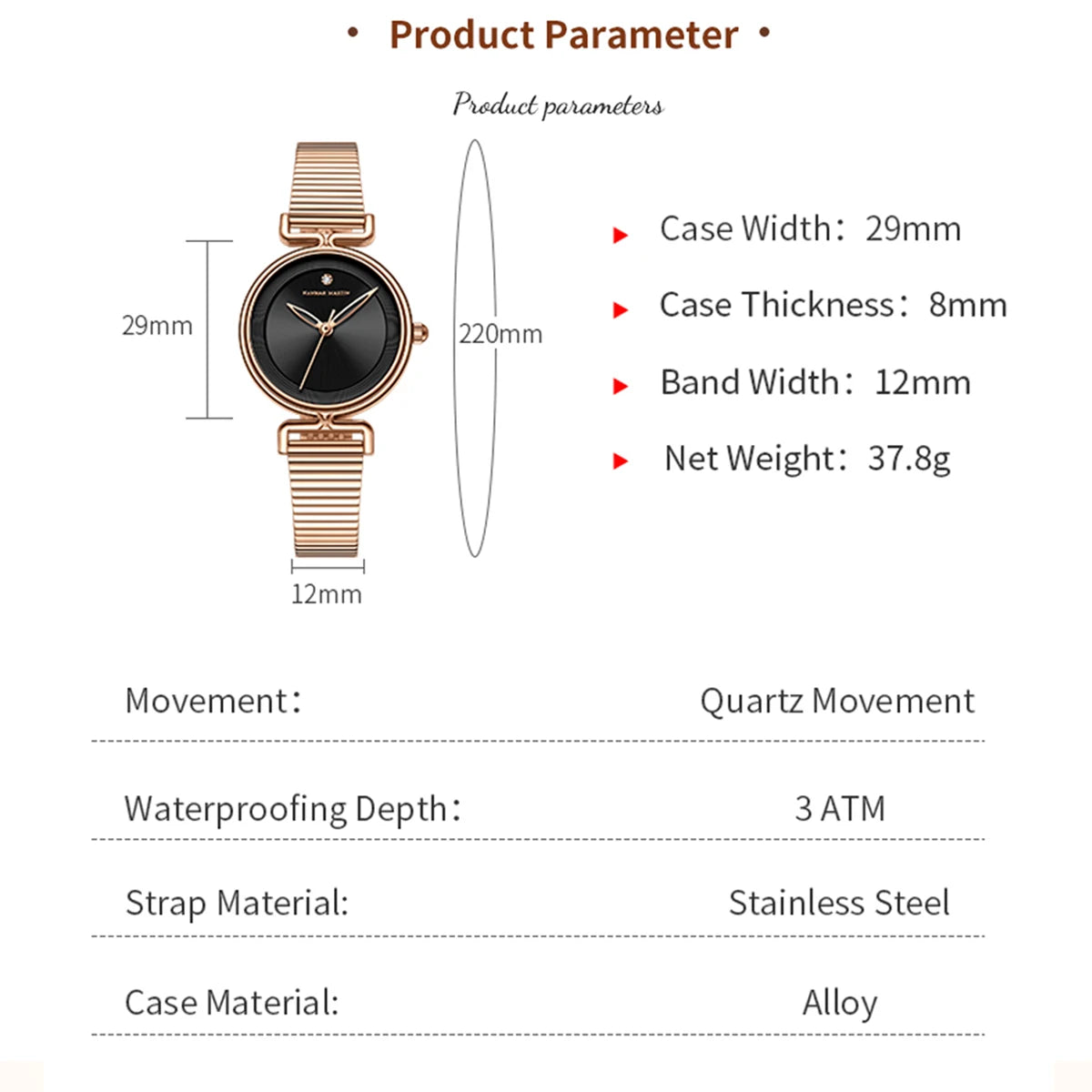 2025 New Women Watch Leisure Fashion 29mm Mini Dial Stainless Steel Mesh Strap HANNAH MARTIN Nordic Simple 3Bar Waterproof Watch