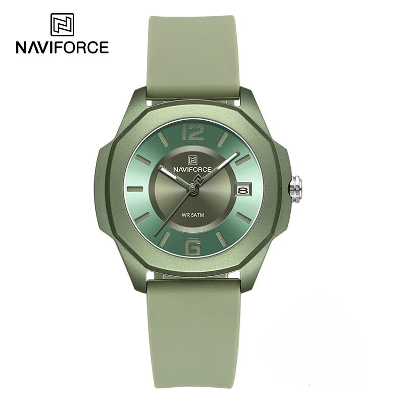 NAVIFORCE 7107 Watch for Women Fashion Elegant Female Quartz Silicone Strap Wristwatch 5ATM Waterproof Date Display Ladies Clock