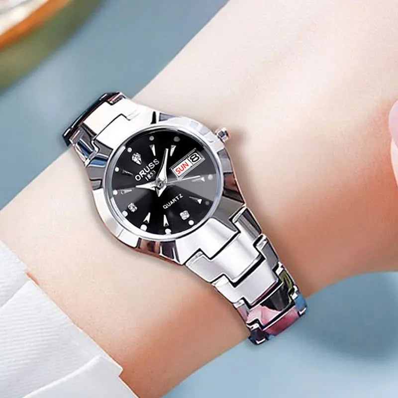 ORUSS Hot Brand Ladies' Watch High Quality Stainless Steel  Waterproof Luminous Pointer Week Calendar Eleganc Women Quartz Watch