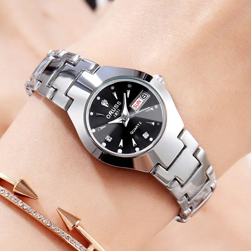 ORUSS Hot Brand Ladies' Watch High Quality Stainless Steel  Waterproof Luminous Pointer Week Calendar Eleganc Women Quartz Watch