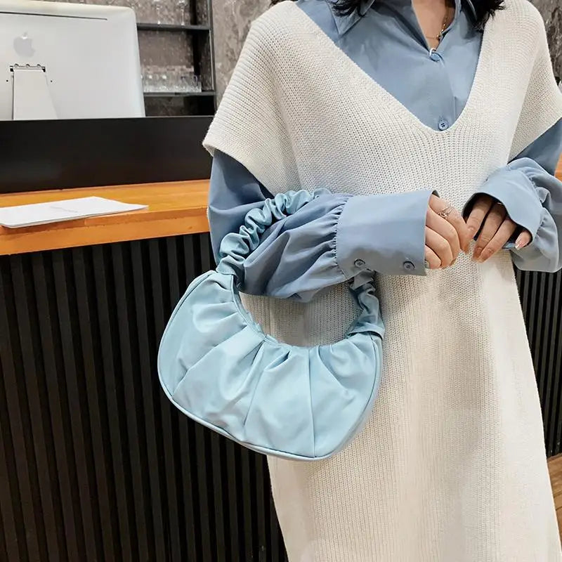 2023 Summer Pleated Handlebags For Women PU Cloud Bags Leisure Armpit Bag Shopping Shoulder Bags Dumpling Handbag Female