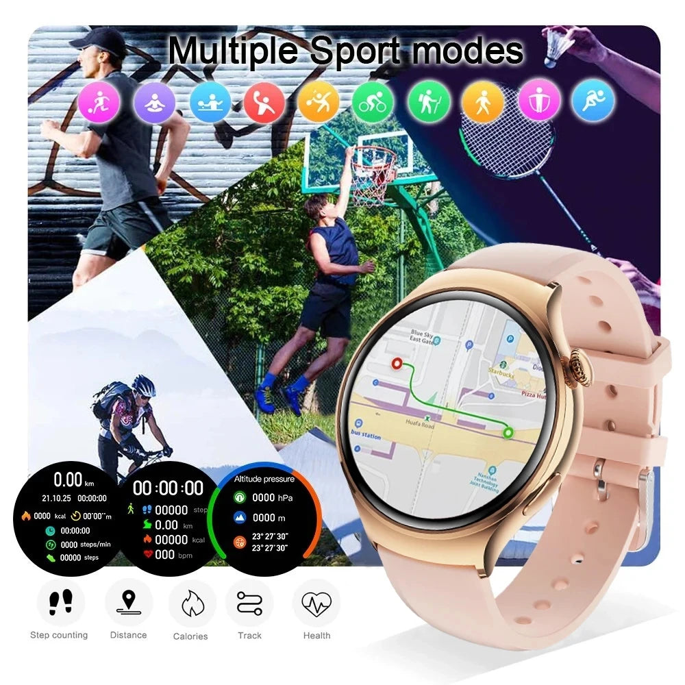For HUAWEI IOS Women Watch 4 Mini Smart Watch AMOLED NFC Heart Rate Clock BT Call GPS Lady Smartwatch for Women pink Custom dial