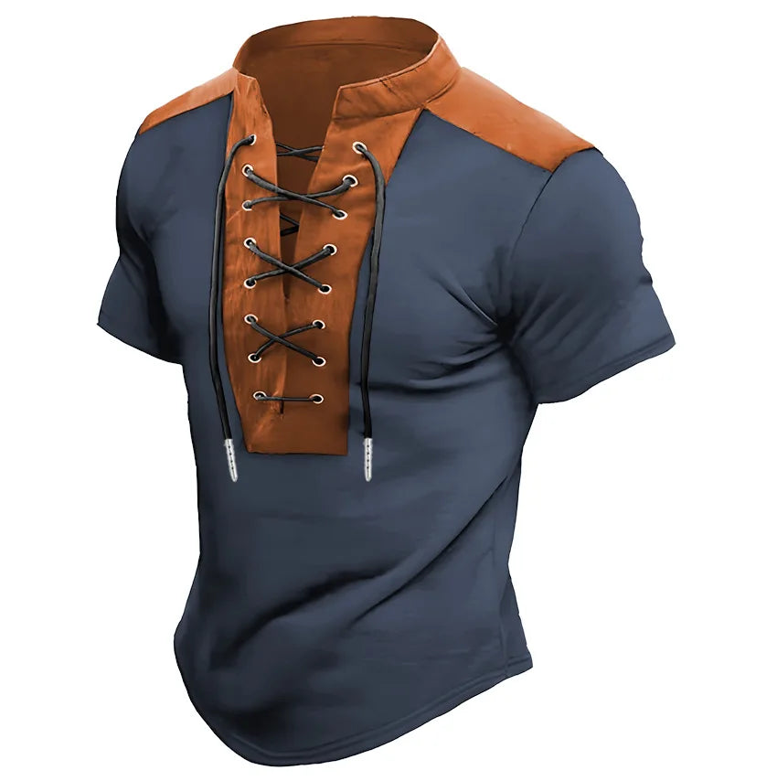 2025 Europe and the United States men's new summer short-sleeved round neck T-shirt drawstring decorative POLO shirt top