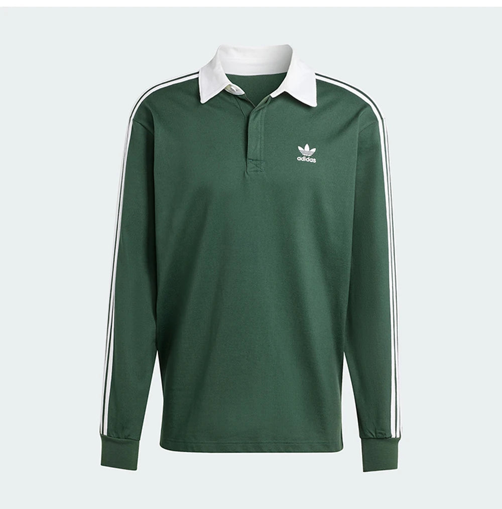 Adidas Originals Men's Dark Green Long - Sleeve Polo Shirt and Teal Track Pants for Casual and Sports Wear