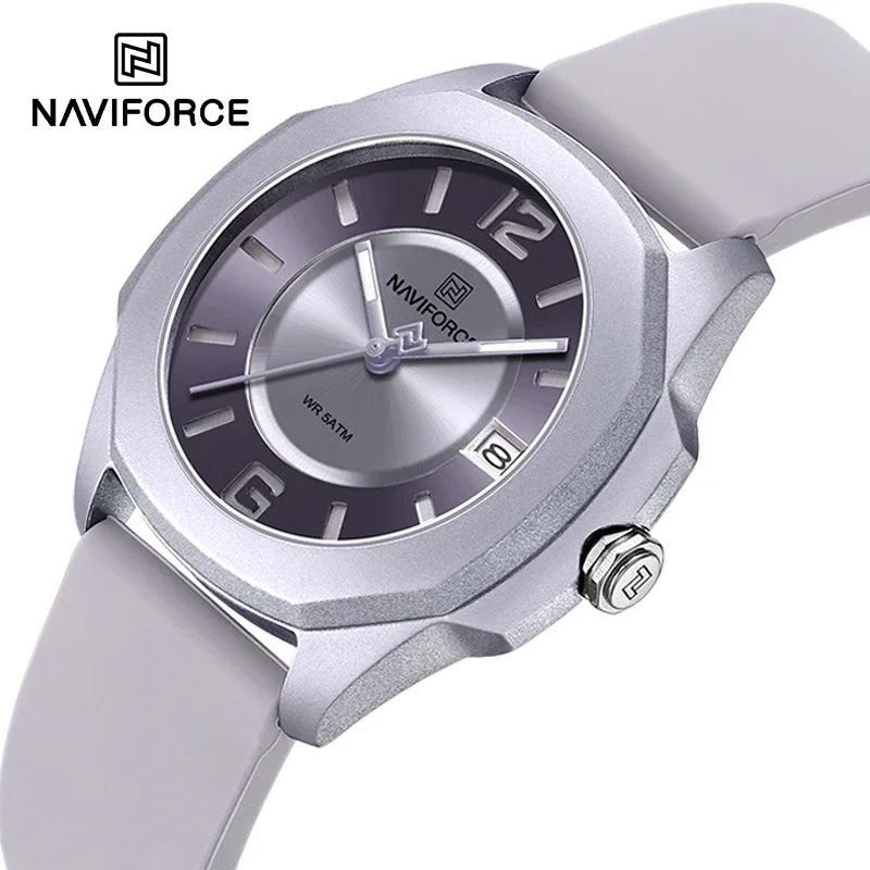 NAVIFORCE 7107 Watch for Women Fashion Elegant Female Quartz Silicone Strap Wristwatch 5ATM Waterproof Date Display Ladies Clock