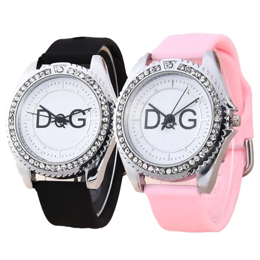 Luxury Brand DQG Women's Watch Leather Strap Rhinestone Inlay Dial Fashion Quartz Watch for Women Gift Clock