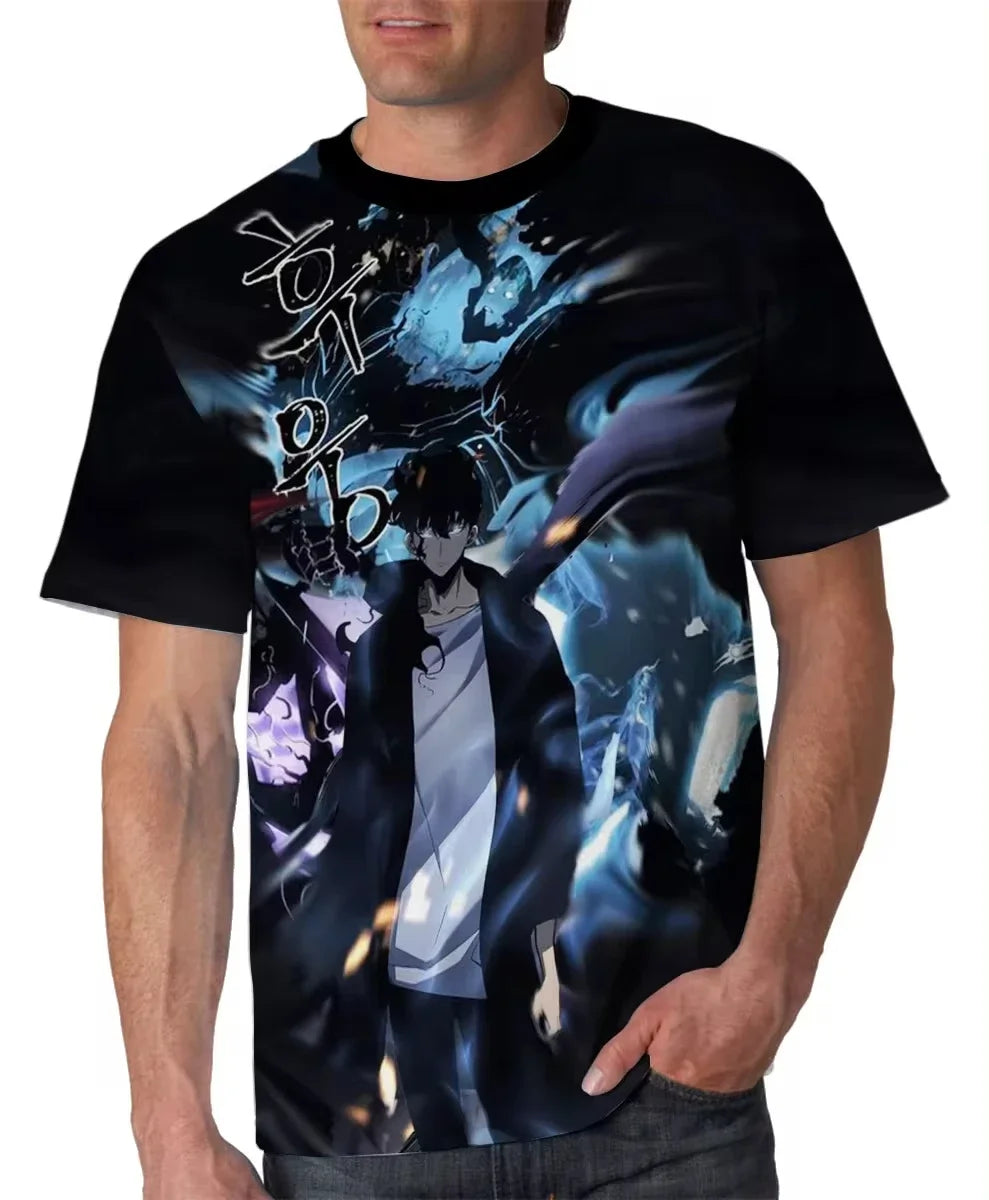 2025Summer Solo Level Anime 3d Printed Men's T-Shirt Street Fashion Oversized Men's Short Sleeved Casual Round Neck Men's Top
