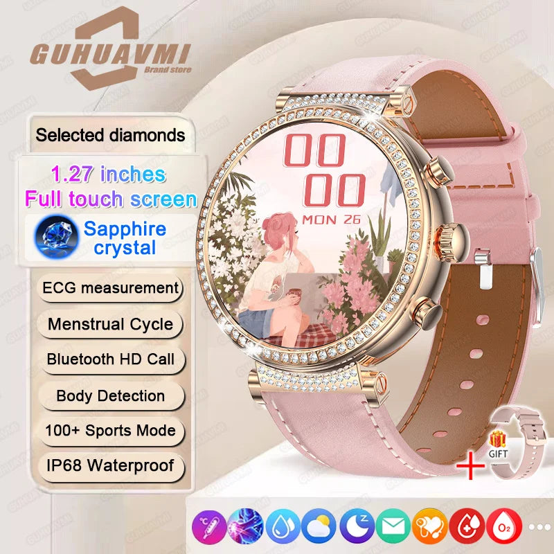 Women diamond Smart Watch ECG Women Health tracking Watch Full Touch Screen BT Call Custom dial Smartwatch For Huawei Xiaomi IOS