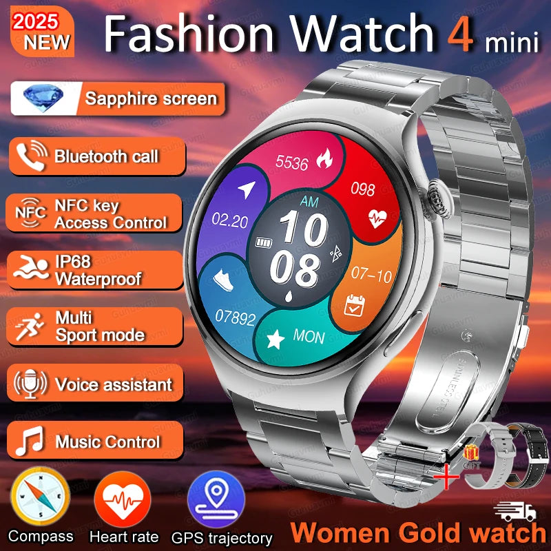 For HUAWEI IOS Women Watch 4 Mini Smart Watch AMOLED NFC Heart Rate Clock BT Call GPS Lady Smartwatch for Women pink Custom dial