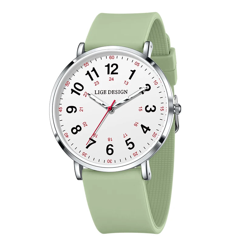 LIGE New Fashion Women's wristwatch Ultra-Thin Quartz Watches for Woman Waterproof Luminous Silicone Ladies Watches Pink Clock