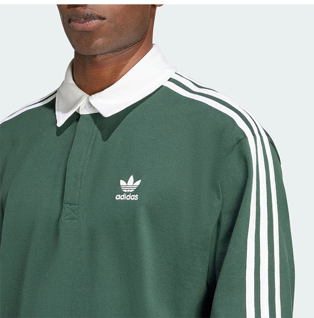 Adidas Originals Men's Dark Green Long - Sleeve Polo Shirt and Teal Track Pants for Casual and Sports Wear