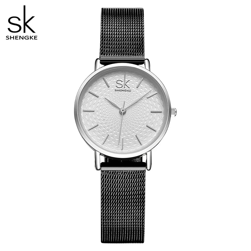 SK Super Slim Sliver Mesh Stainless Steel Quartz Watches Women Top Brand Luxury Casual Clock Ladies Wrist Watch Relogio Feminino