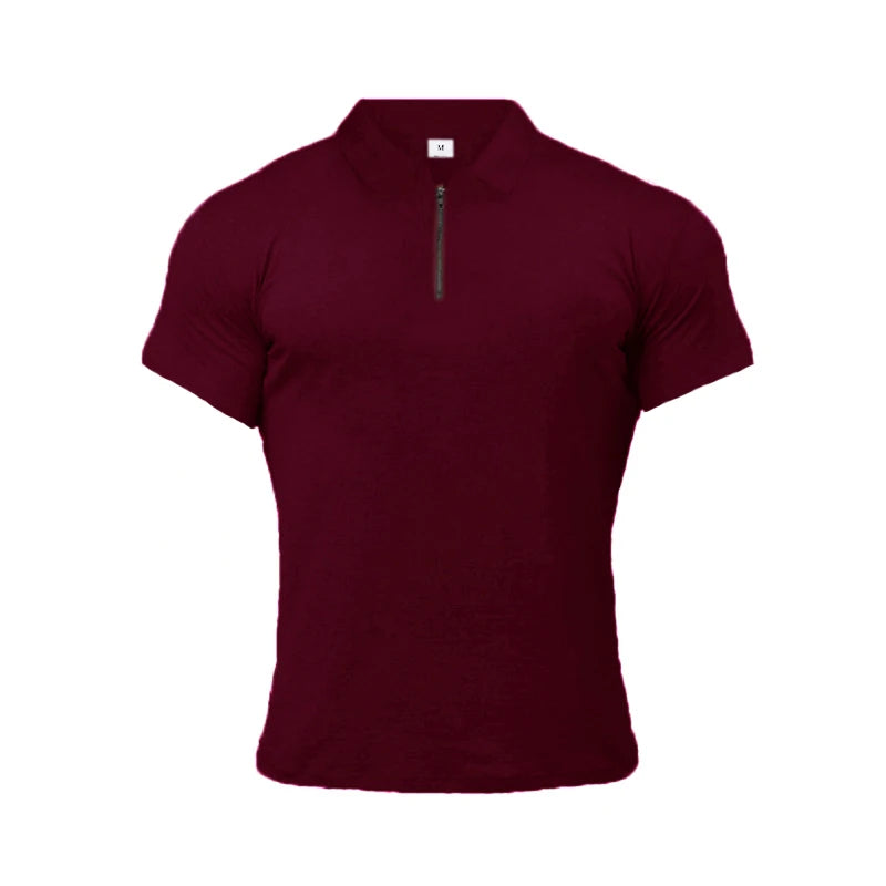 New Summer Fashion Polo Shirt Mens Stretch Cotton Sports Polos Male Zipper Short Sleeve Slim Fit T Shirt Casual Gym Clothing
