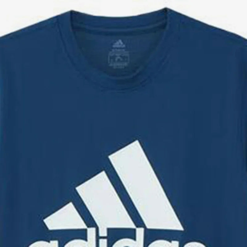 Adidas Men's Navy Blue Short - Sleeve T - Shirt with White Brand Logo and Text for Casual and Sports Wear