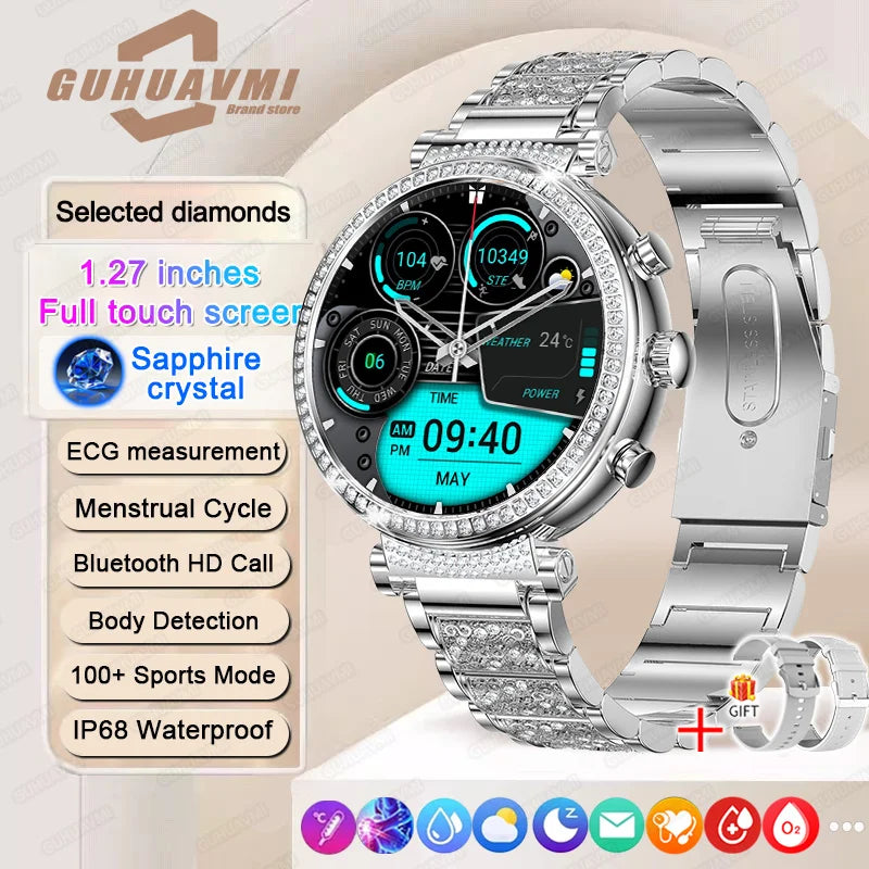 Women diamond Smart Watch ECG Women Health tracking Watch Full Touch Screen BT Call Custom dial Smartwatch For Huawei Xiaomi IOS