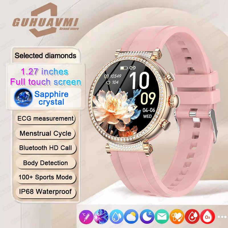 Women diamond Smart Watch ECG Women Health tracking Watch Full Touch Screen BT Call Custom dial Smartwatch For Huawei Xiaomi IOS