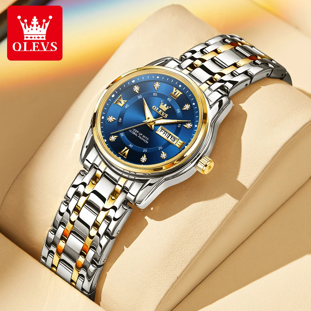 OLEVS 5513 Fashion Ladies' Watches Elegant Stainless Steel Waterproof Quartz Watch for Women Weekly Calendar Luminous Wristwatch