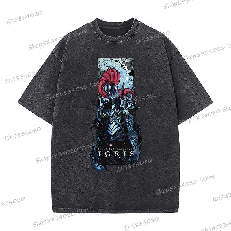 Vintage Solo Leveling T-shirts Loose Anime Wash Cotton Soft Tee Solo Leveling Sung Jin-woo Mens Clothing Anime Harajuku Male Top