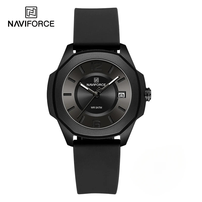 NAVIFORCE 7107 Watch for Women Fashion Elegant Female Quartz Silicone Strap Wristwatch 5ATM Waterproof Date Display Ladies Clock
