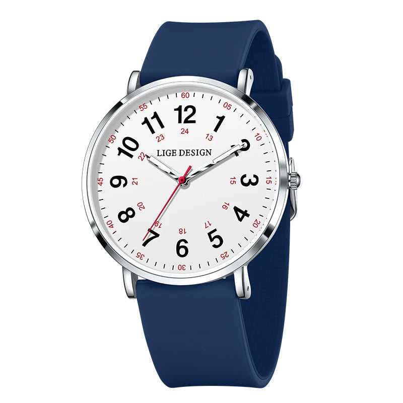 LIGE New Fashion Women's wristwatch Ultra-Thin Quartz Watches for Woman Waterproof Luminous Silicone Ladies Watches Pink Clock