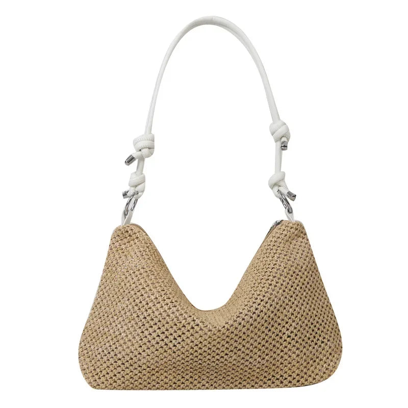 Women New Handmade Braided Straw Bag Large Capacity Beach Shoulder Bag Summer Rattan Woven Tote Boho Fashion Handbag