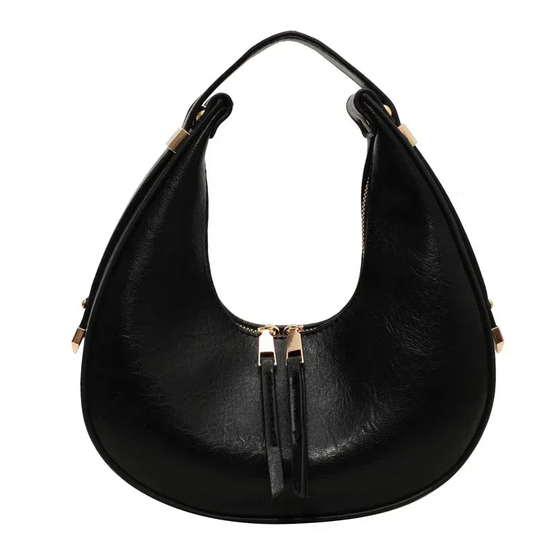 Retro Simple Solid Color Women's Commuter Crescent Bag 2025 High Quality PU Shoulder Bag Elegant High End Bag Сумка Женская