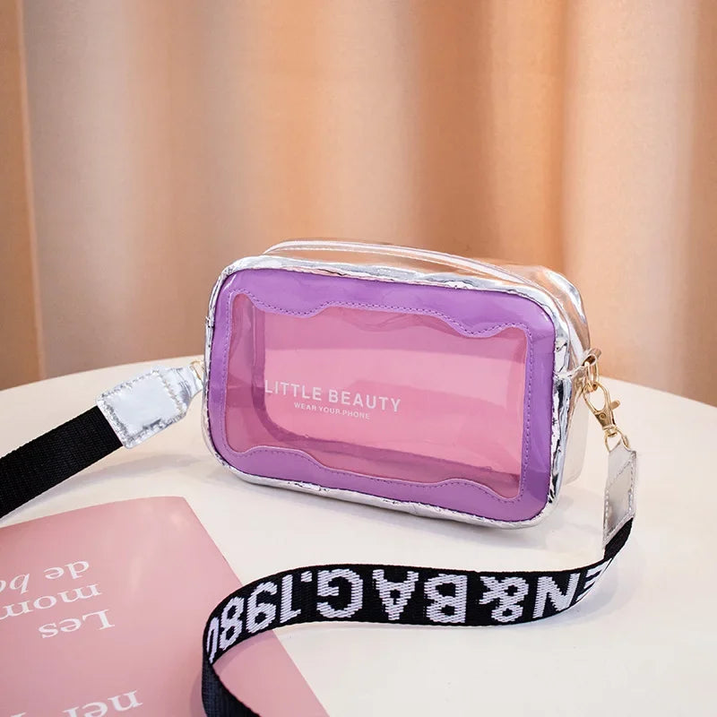 Summer Transparent Jelly Bag Trend Women's Clear PVC Crossbody Bag Candy Color Ladies Wide Shoulder Strap Messenger Beach Bag