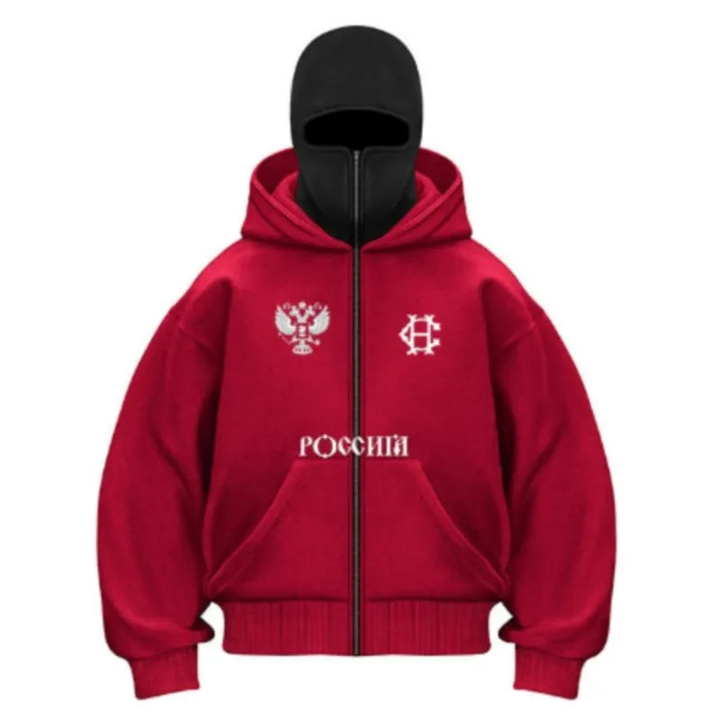 New Balaclava Fashion Double Hoodie Design Hoodie Jacket Hip Hop Street Zipup Hoodie Y2K Men Women Gothic Harajuku Sweatshirt