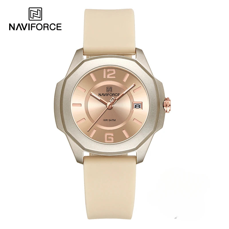 NAVIFORCE 7107 Watch for Women Fashion Elegant Female Quartz Silicone Strap Wristwatch 5ATM Waterproof Date Display Ladies Clock