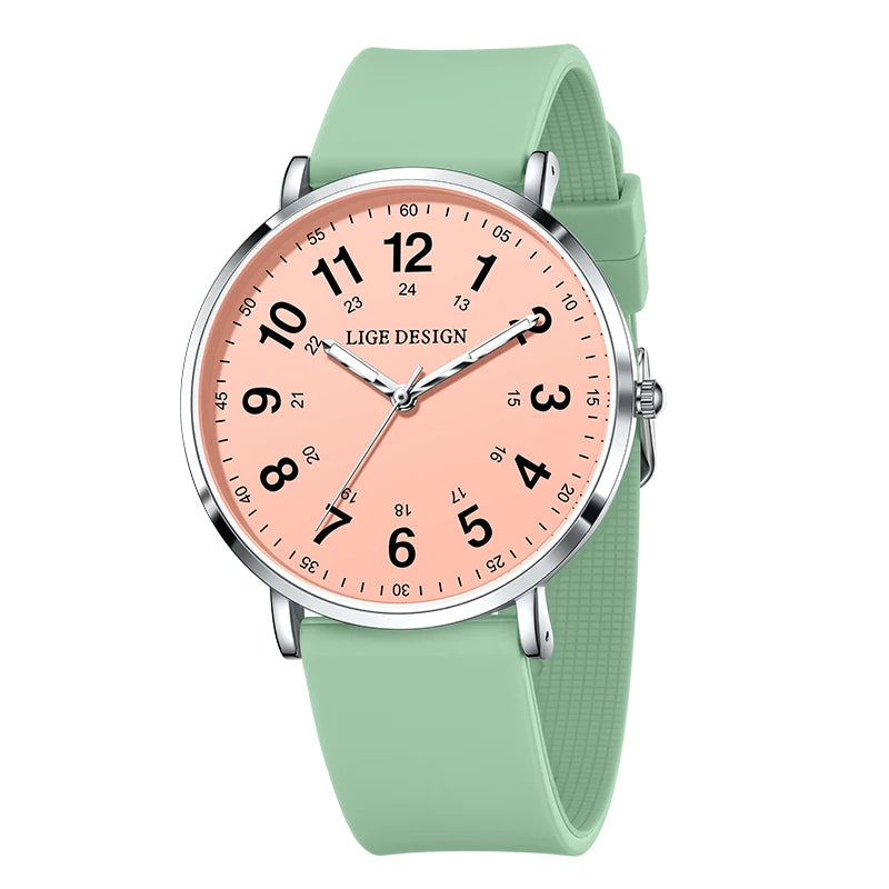 LIGE New Fashion Women's wristwatch Ultra-Thin Quartz Watches for Woman Waterproof Luminous Silicone Ladies Watches Pink Clock