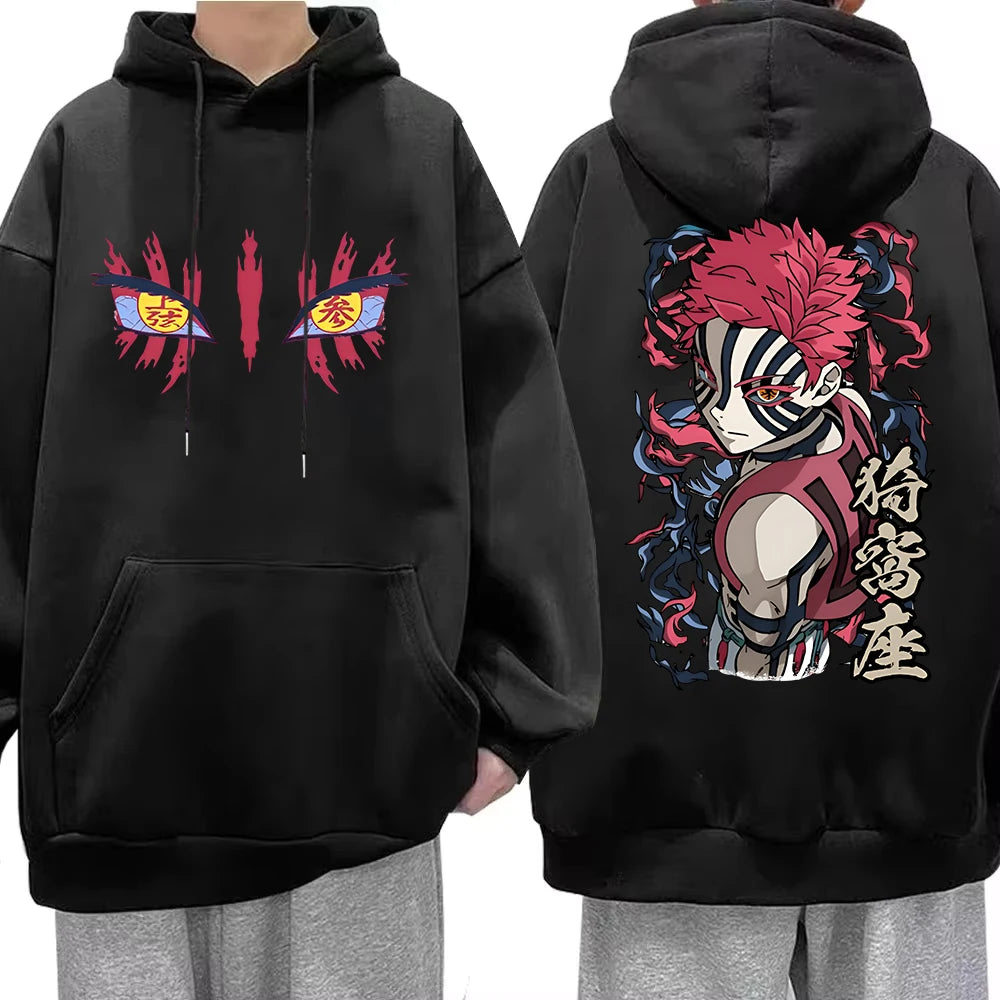New Anime Akaza Eyes Graphic Hoodie Men Women Clothing Casual Vintage Pullover Male High Quality Fleece Cotton Hoodies