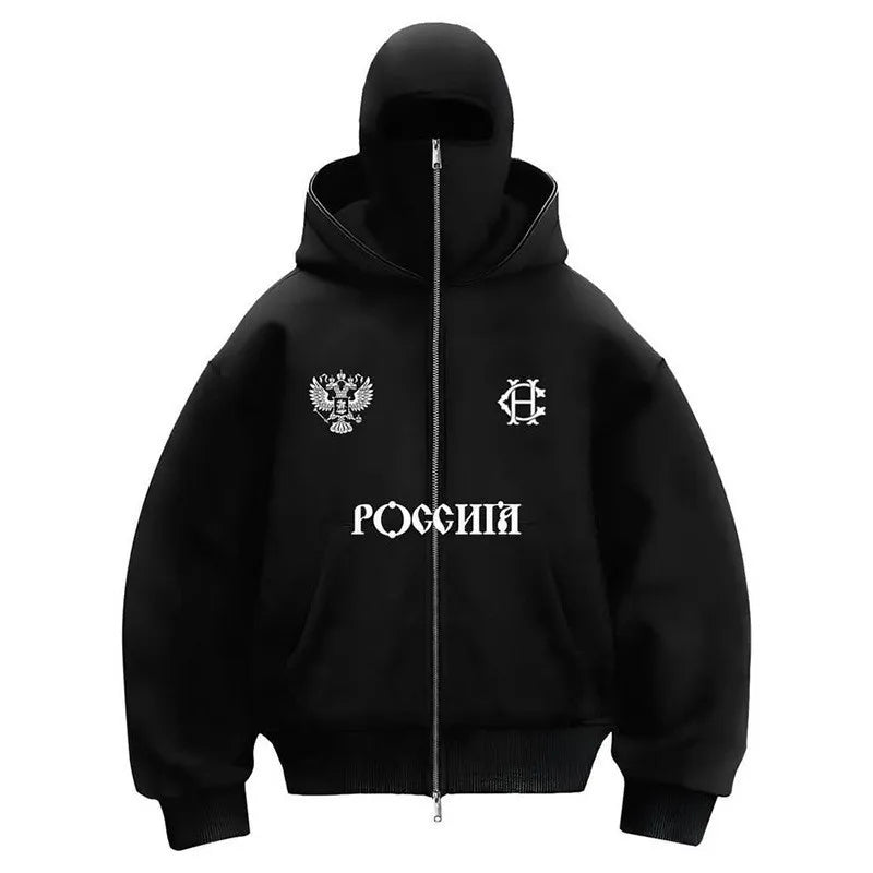 New Balaclava Fashion Double Hoodie Design Hoodie Jacket Hip Hop Street Zipup Hoodie Y2K Men Women Gothic Harajuku Sweatshirt
