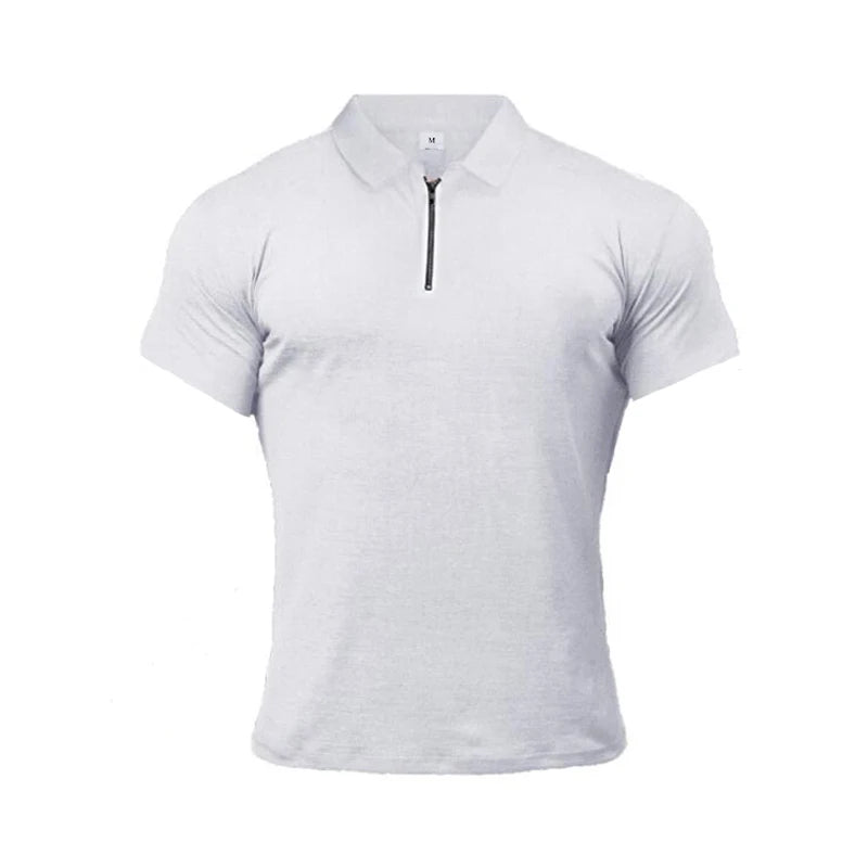 New Summer Fashion Polo Shirt Mens Stretch Cotton Sports Polos Male Zipper Short Sleeve Slim Fit T Shirt Casual Gym Clothing