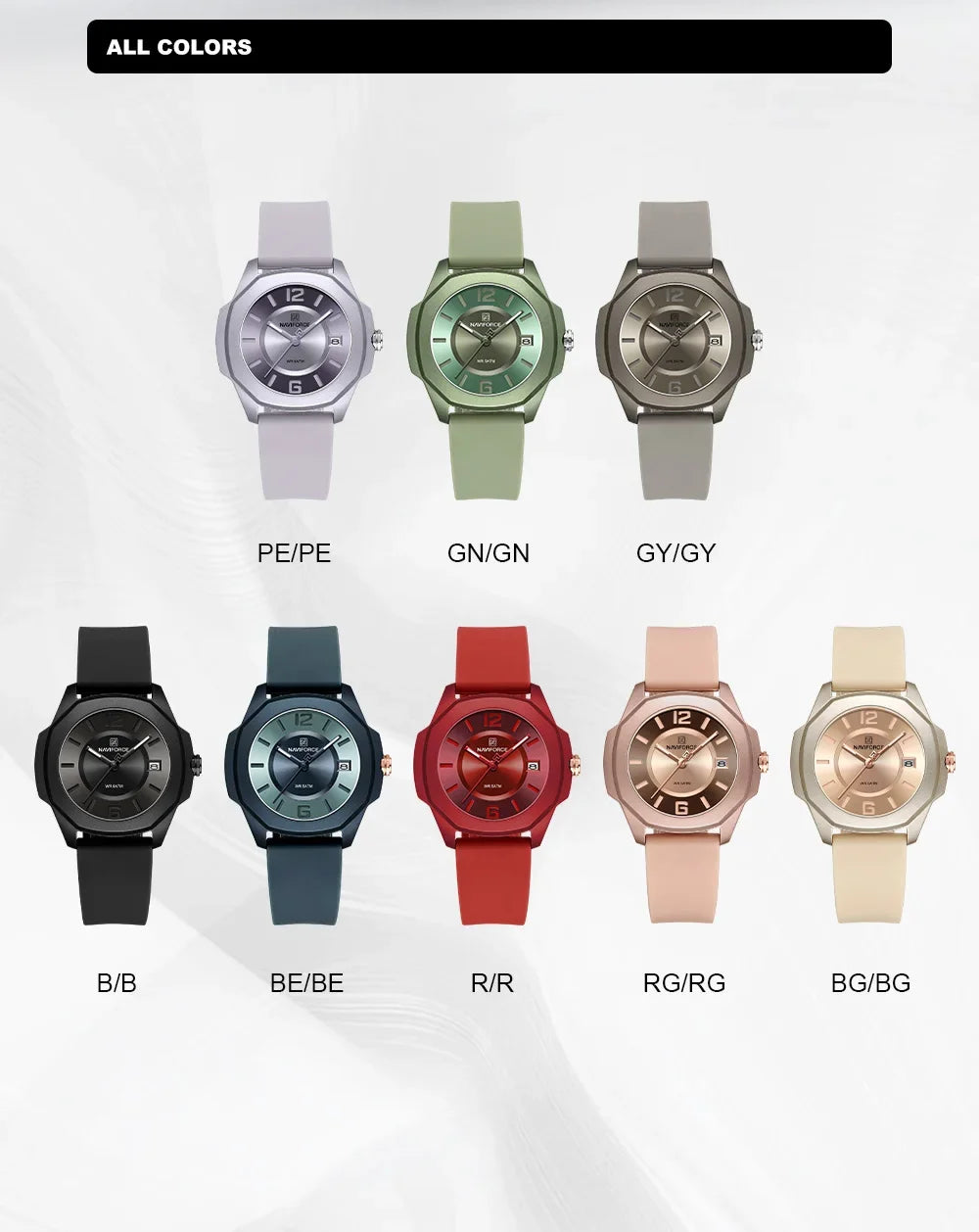 NAVIFORCE 7107 Watch for Women Fashion Elegant Female Quartz Silicone Strap Wristwatch 5ATM Waterproof Date Display Ladies Clock