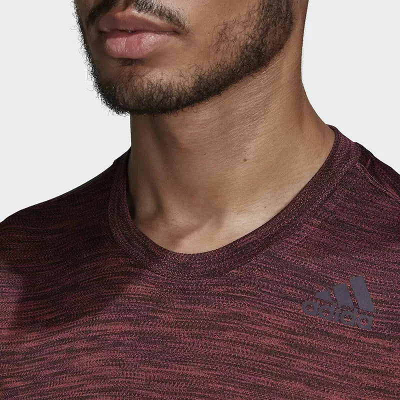 Adidas Men's Burgundy Short - Sleeve Sports T - Shirt with Brand Logo for Athletic and Casual Wear