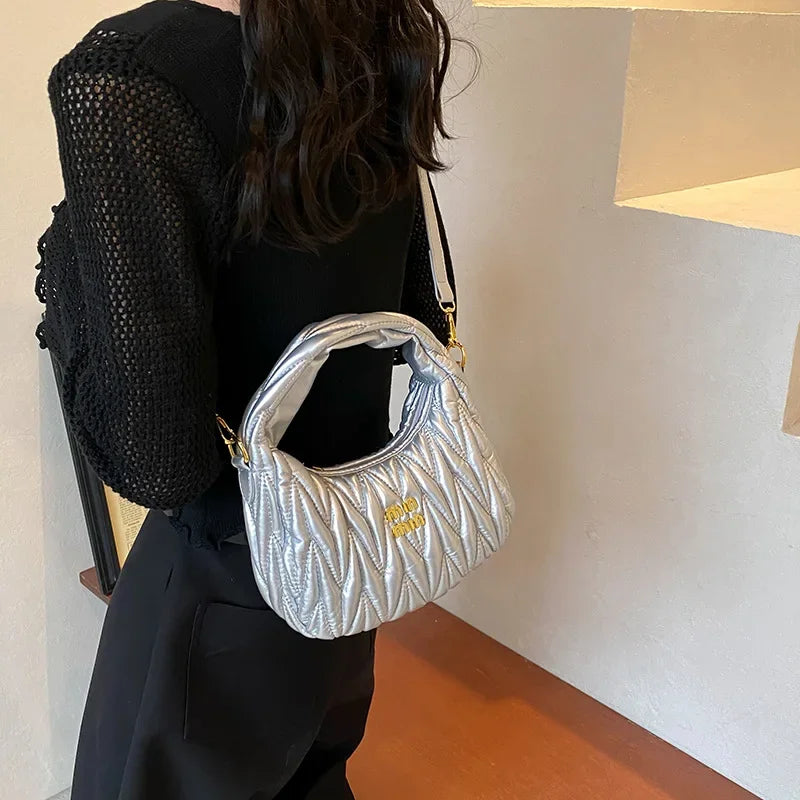 Fashionable Folded Bean Bag Women's Shoulder Bag Korean Style Summer Hot Sale Of The Season Handheld Crossbody Bag Simple Design