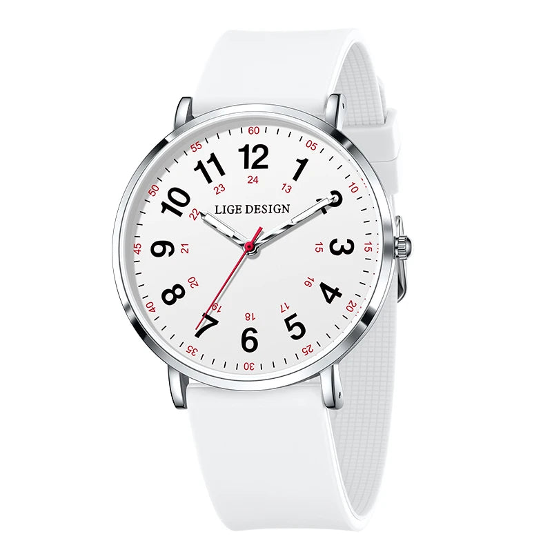 LIGE New Fashion Women's wristwatch Ultra-Thin Quartz Watches for Woman Waterproof Luminous Silicone Ladies Watches Pink Clock